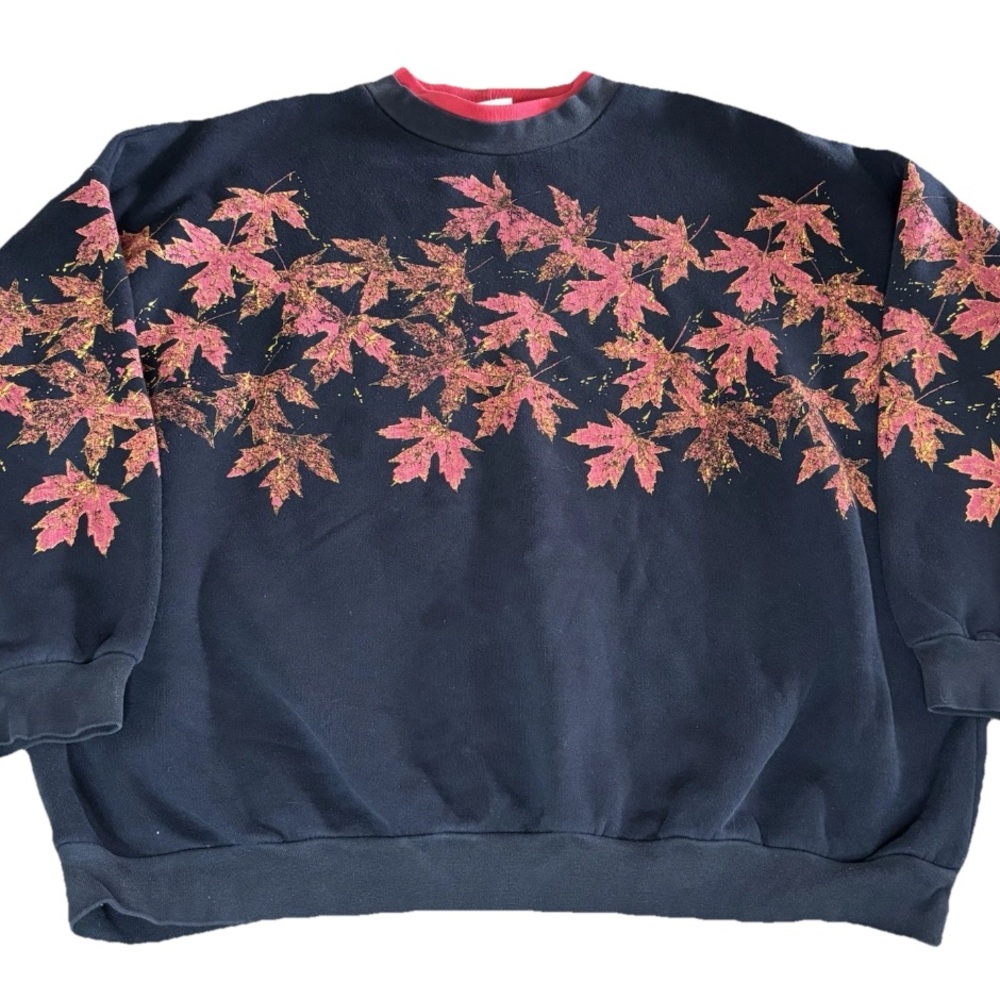 Vintage 90s Fall Autumn Leaves Sweatshirt Black Crewneck